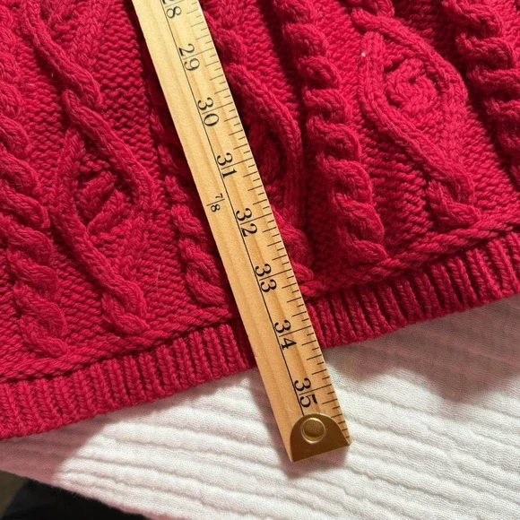 Aran Crafts Long Cardigan Sweater Womens L Red Wool Cable Knit Ireland Fisherman - Picture 10 of 16